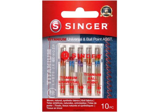 Agujas universales y de punta esférica de titanio, tamaños variados JHB4B87 SINGER accesorios