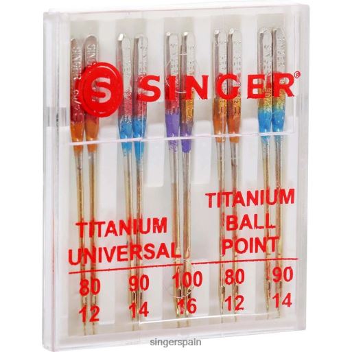 Agujas universales y de punta esférica de titanio, tamaños variados JHB4B87 SINGER accesorios